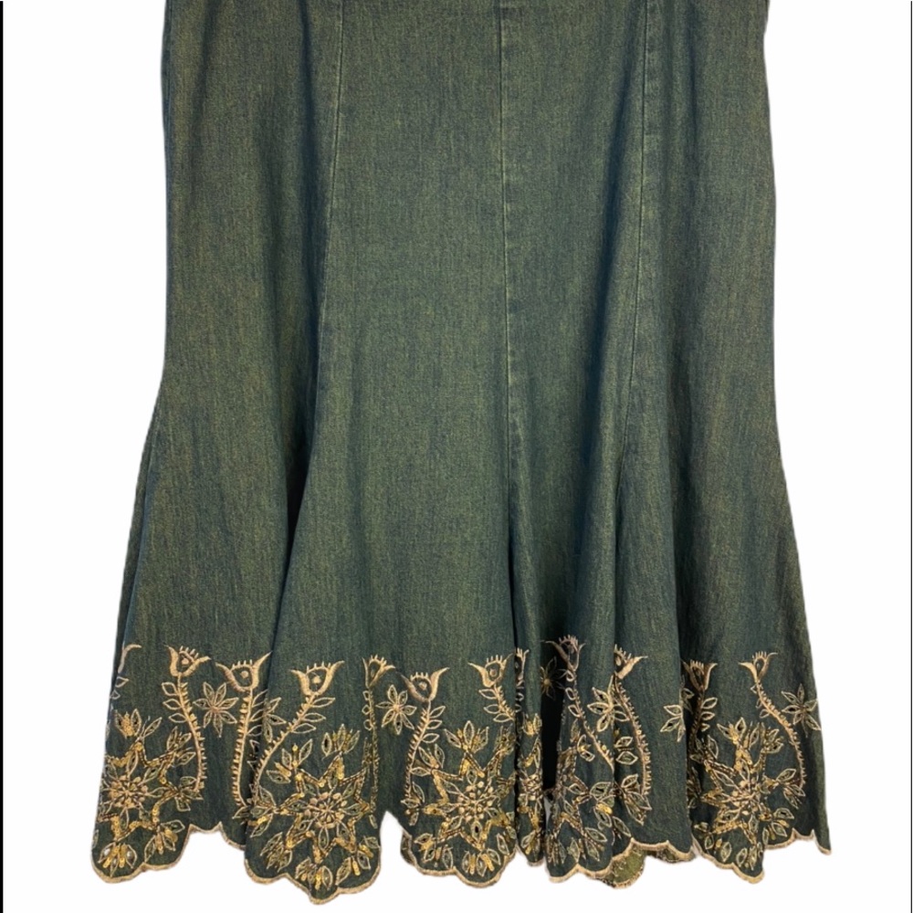 Suzette denim A-Line modest embroidered skirt